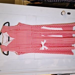 Red Gingham Sleeveless Dress with Bow Accents